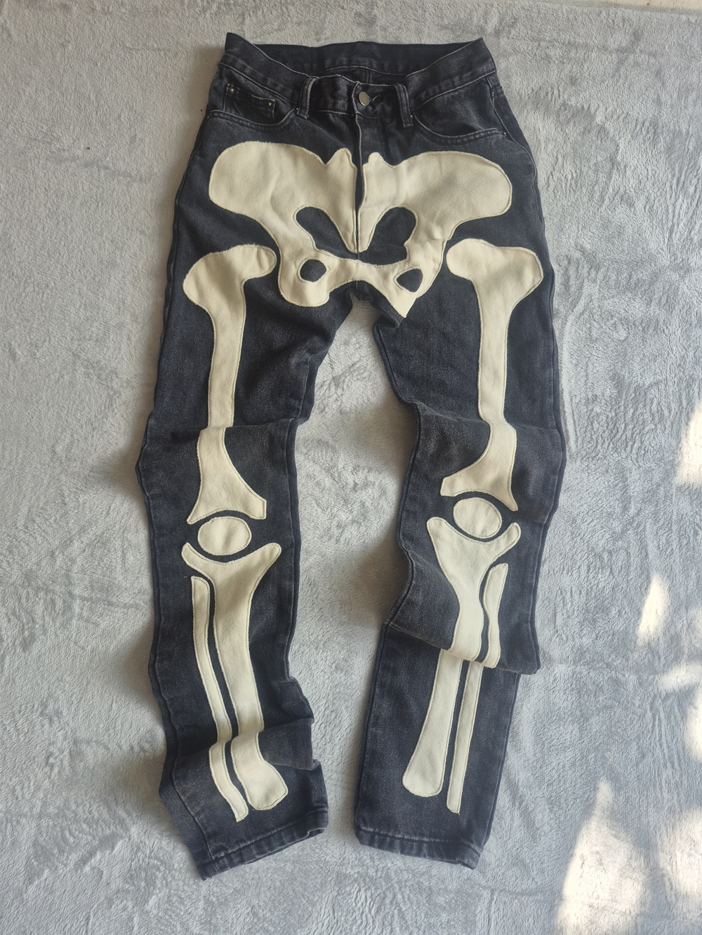 MNML D184 Skeleton Denim Pants in black and white